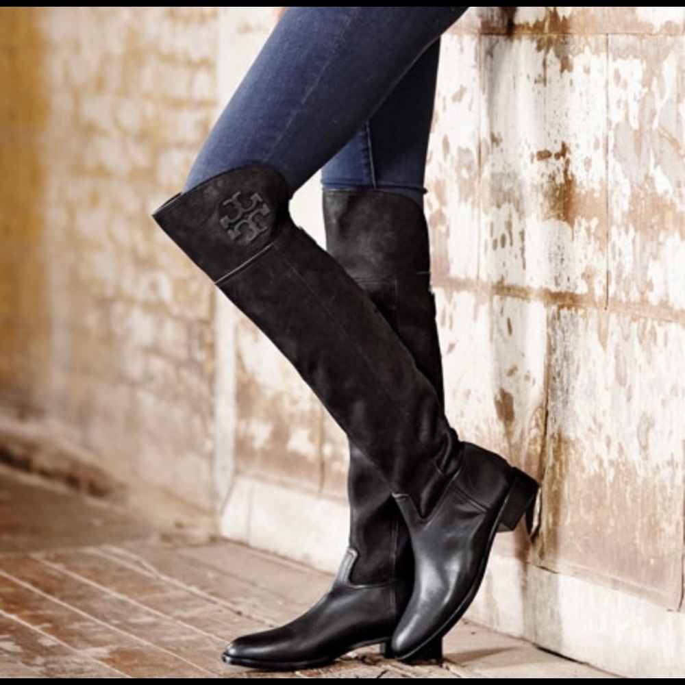 Tory Burch Simone over the knee boots in black vintage buffalo